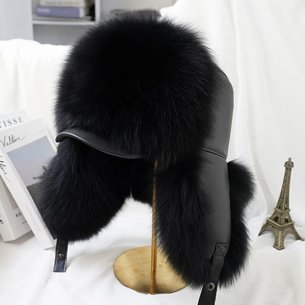 2026 Cap 100% Raccoon Dog Full Fur Fox Fur Hat Men's Fur Ear Protection Winter Thickened and Warm Russian Hat Men's Trend